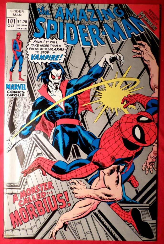 Cover image of Amazing Spiderman #101 which is the first Morbius Comic appearance 