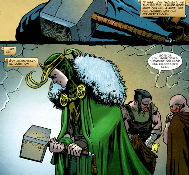 Image of Loki with Thor's hammer for top 10 most powerful avengers post