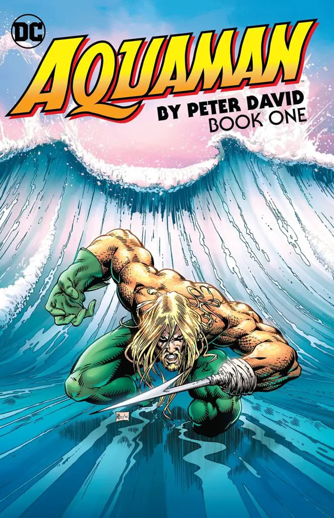 aquaman riding a wave with a hook hand for Aquaman Comics post