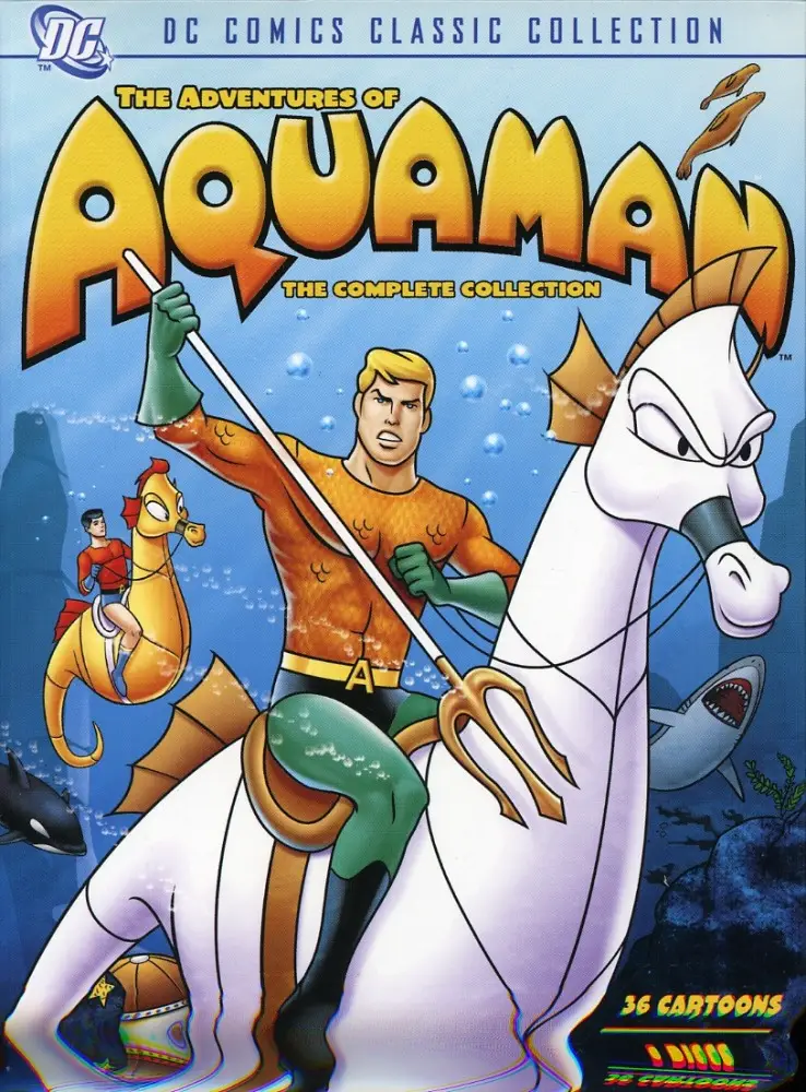 older version of Aquaman riding a seahorse for Aquaman Comics post